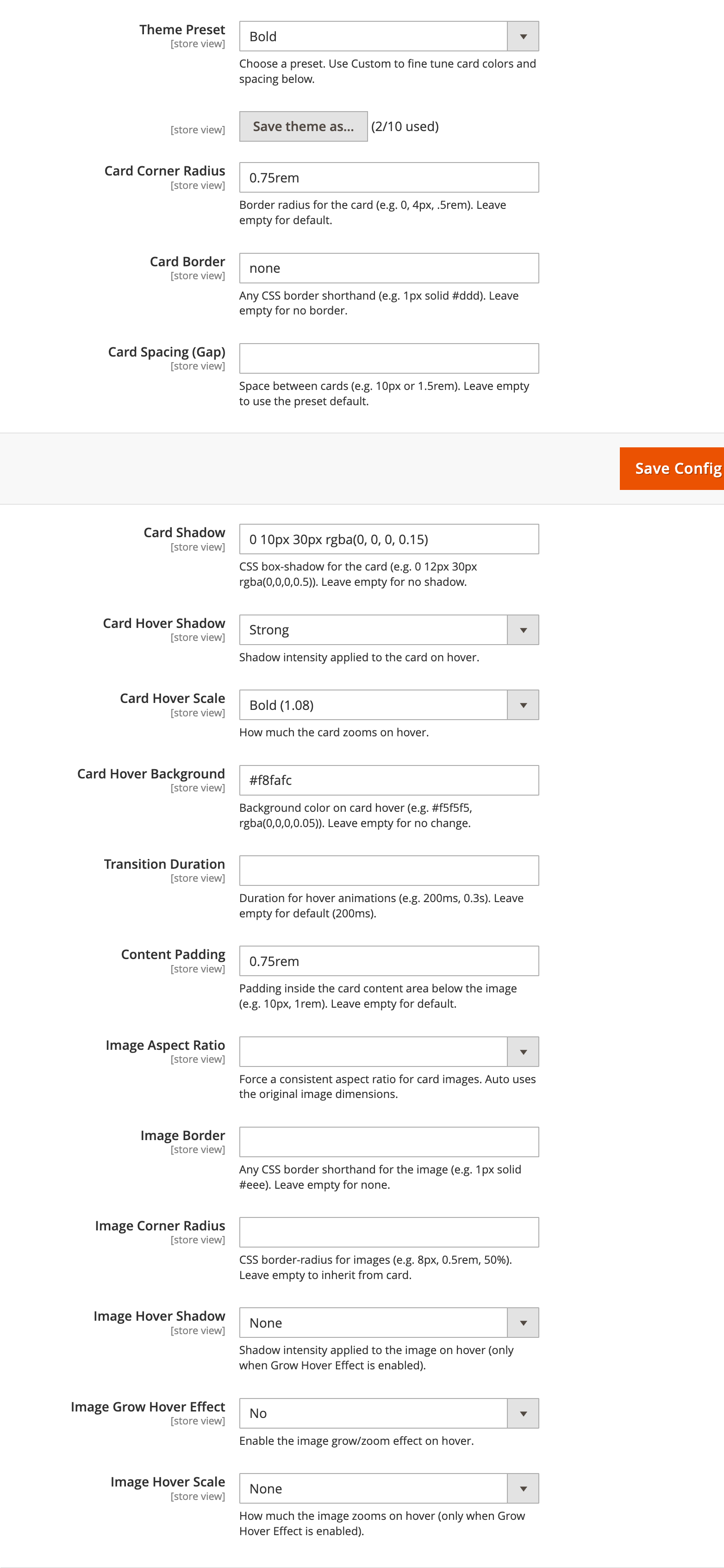 Card Design Configuration Panel