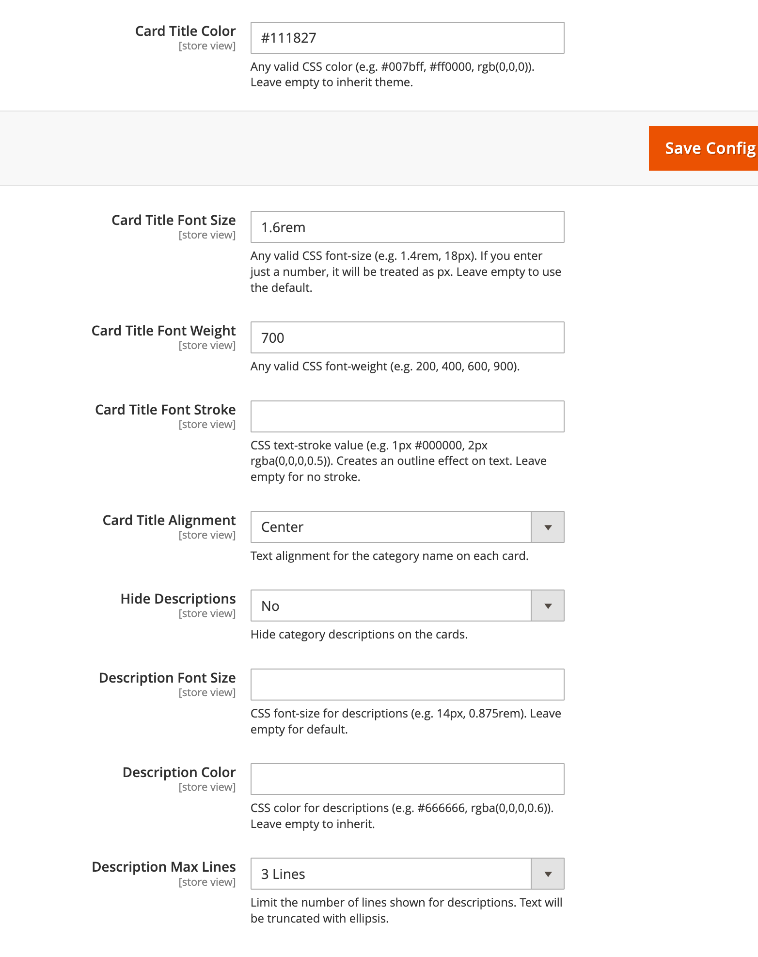Card Title Design Configuration Panel