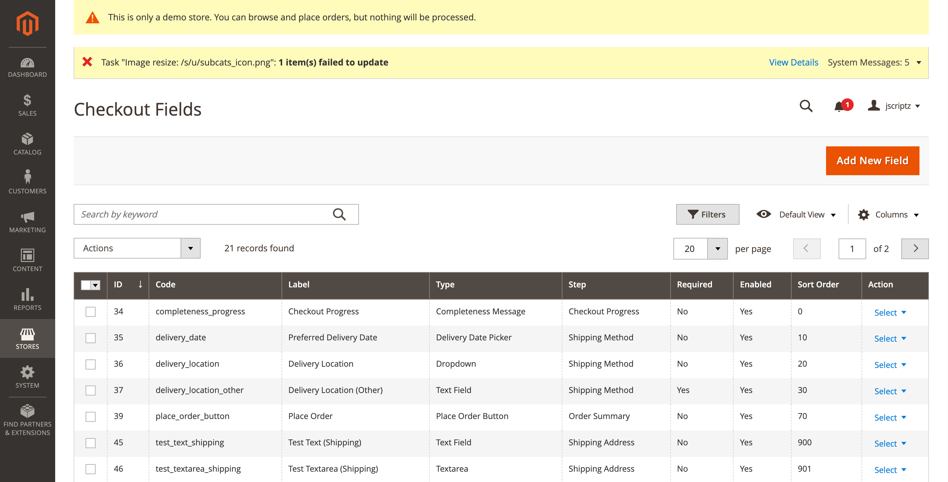 Checkout Fields Grid