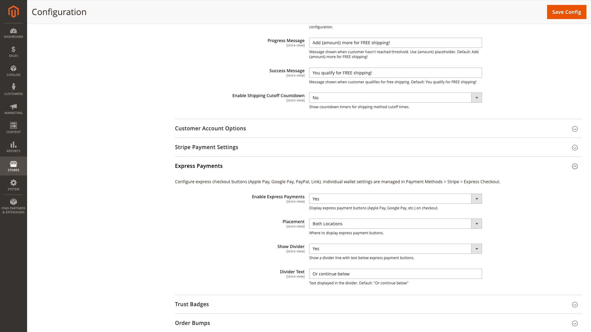 Express Payments Configuration