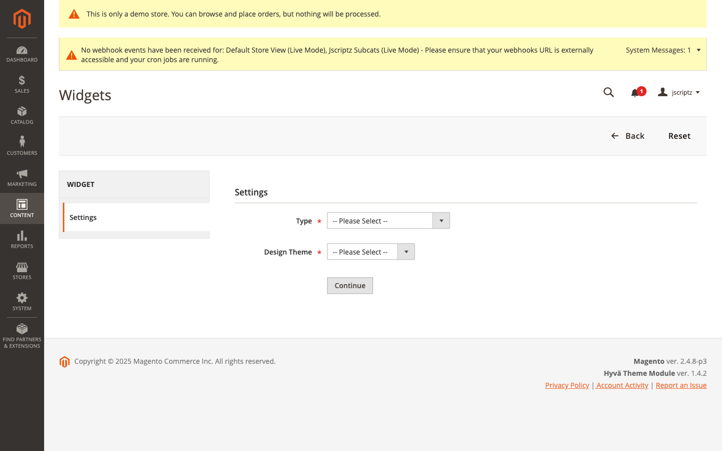Add Widget first step - Type and Theme selection