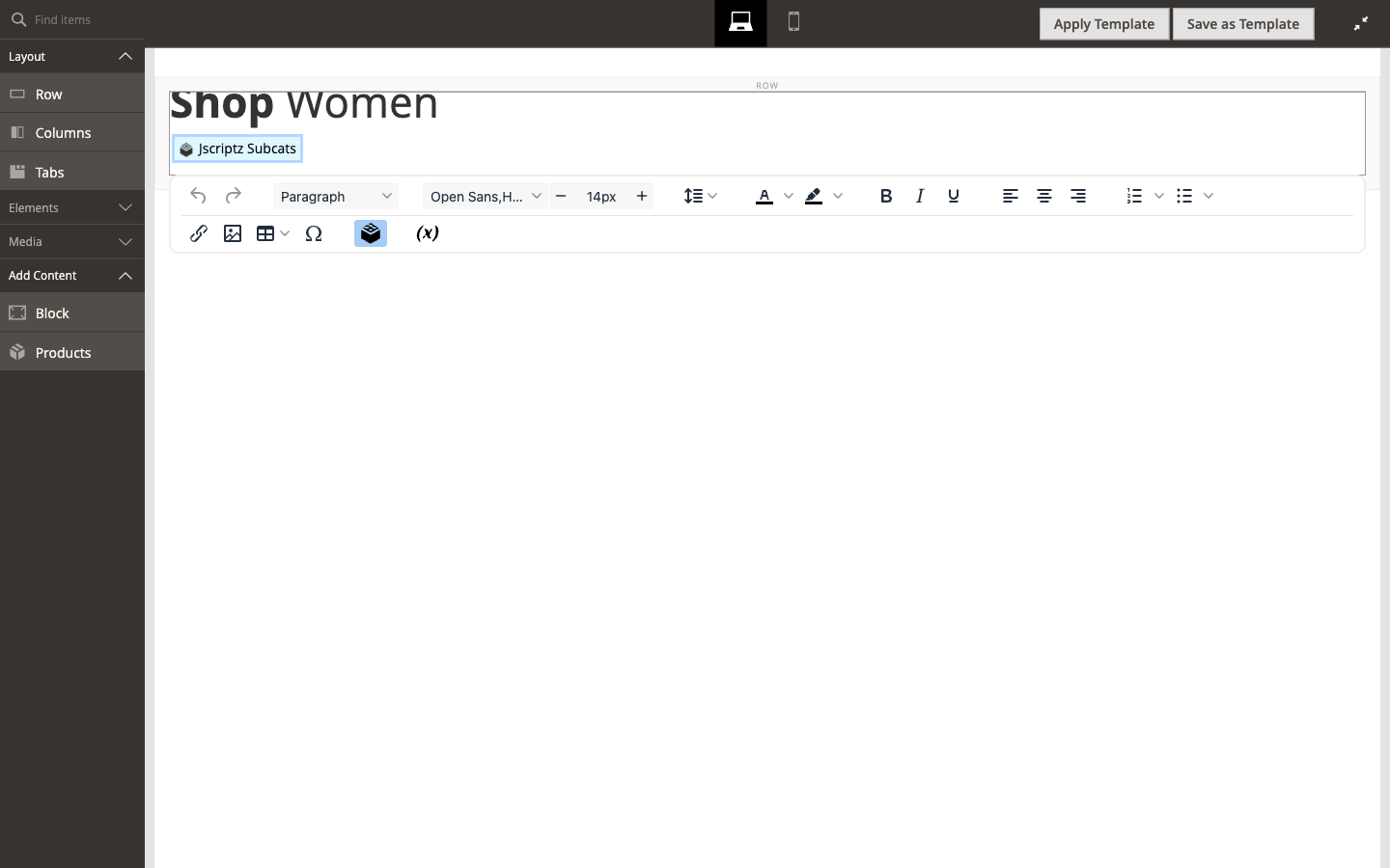 Insert Widget button in the Page Builder toolbar